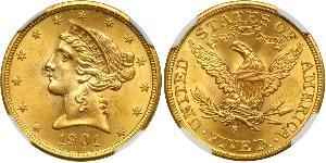 5 Долар США (1776 - ) Золото 