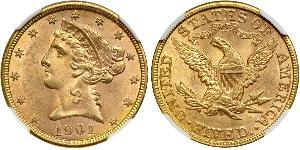 5 Долар США (1776 - ) Золото 