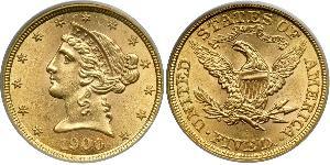 5 Долар США (1776 - ) Золото 
