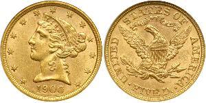 5 Долар США (1776 - ) Золото 