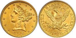 5 Долар США (1776 - ) Золото 