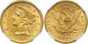 5 Долар США (1776 - ) Золото 