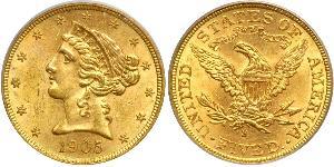 5 Долар США (1776 - ) Золото 