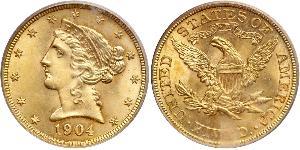 5 Долар США (1776 - ) Золото 