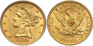 5 Долар США (1776 - ) Золото 