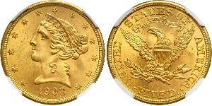 5 Доллар США (1776 - ) Золото 