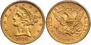 5 Доллар США (1776 - ) Золото 