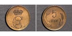 5 Ере Данія Мідь Крістіан IX король Данії (1818-1906)