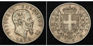5 Лира Kingdom of Italy (1861-1946) Серебро Victor Emmanuel II of Italy (1820 - 1878)