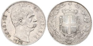 5 Лира Kingdom of Italy (1861-1946) Серебро Умберто I (1844-1900)