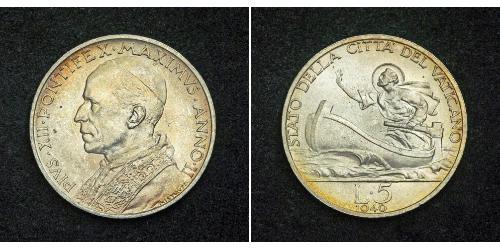 5 Лира Ватикан (1926-) Серебро Пий XII  (1876 - 1958)