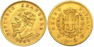 5 Ліра Kingdom of Italy (1861-1946) Золото Victor Emmanuel II of Italy (1820 - 1878)
