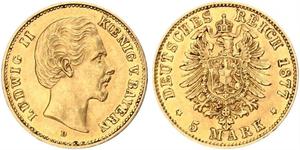 5 Марка Королевство Бавария (1806 - 1918) Золото Людвиг II (король Баварии)(1845 – 1886)
