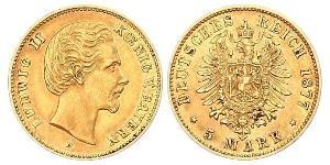 5 Марка Королевство Бавария (1806 - 1918) Золото Людвиг II (король Баварии)(1845 – 1886)