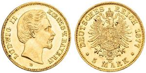 5 Марка Королівство Баварія (1806 - 1918) Золото Людвіг II (король Баварії)(1845 – 1886)
