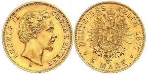 5 Марка Королівство Баварія (1806 - 1918) Золото Людвіг II (король Баварії)(1845 – 1886)