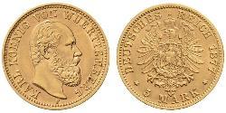 5 Марка Королівство Вюртемберг Золото Charles I of Württemberg