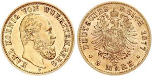 5 Марка Королівство Вюртемберг Золото Charles I of Württemberg