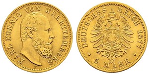 5 Марка Королівство Вюртемберг Золото Charles I of Württemberg
