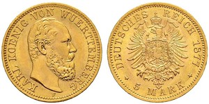5 Марка Королівство Вюртемберг Золото Charles I of Württemberg