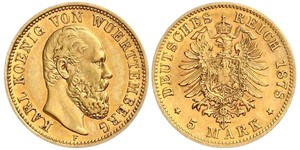 5 Марка Королівство Вюртемберг Золото Charles I of Württemberg