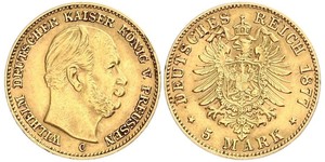 5 Марка Пруссия (королевство) (1701-1918) Золото Wilhelm I, German Emperor (1797-1888)