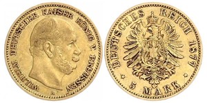5 Марка Пруссия (королевство) (1701-1918) Золото Wilhelm I, German Emperor (1797-1888)
