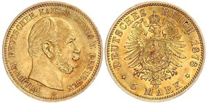 5 Марка Пруссия (королевство) (1701-1918) Золото Wilhelm I, German Emperor (1797-1888)