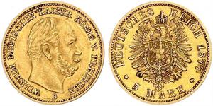 5 Марка Пруссия (королевство) (1701-1918) Золото Wilhelm I, German Emperor (1797-1888)