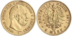 5 Марка Пруссия (королевство) (1701-1918) Золото Wilhelm I, German Emperor (1797-1888)