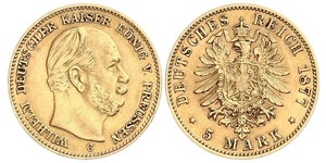 5 Марка Пруссия (королевство) (1701-1918) Золото Wilhelm I, German Emperor (1797-1888)