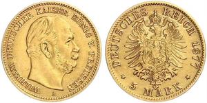 5 Марка Пруссия (королевство) (1701-1918) Золото Wilhelm I, German Emperor (1797-1888)