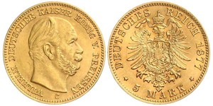 5 Марка Пруссия (королевство) (1701-1918) Золото Wilhelm I, German Emperor (1797-1888)
