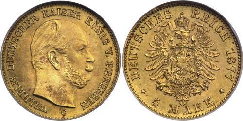 5 Марка Пруссия (королевство) (1701-1918) Золото Wilhelm I, German Emperor (1797-1888)