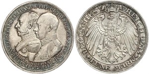 5 Марка Duchy of Mecklenburg-Schwerin (1352-1918) Серебро Frederick Francis IV, Grand Duke of Mecklenburg (1882 - 1945)