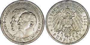 5 Марка Ангальт-Дессау (1603 -1863) Серебро Фридрих II, герцог Ангальта(1856 – 1918)