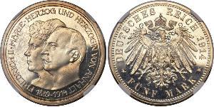 5 Марка Ангальт-Дессау (1603 -1863) Серебро Фридрих II, герцог Ангальта(1856 – 1918)