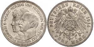 5 Марка Ангальт-Дессау (1603 -1863) Серебро Фридрих II, герцог Ангальта(1856 – 1918)