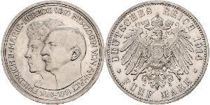 5 Марка Ангальт-Дессау (1603 -1863) Серебро Фридрих II, герцог Ангальта(1856 – 1918)