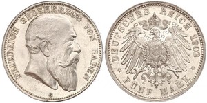 5 Марка Великое герцогство Баден (1806-1918) Серебро Фридрих I (великий герцог Баденский) (1826 - 1907)