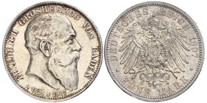 5 Марка Великое герцогство Баден (1806-1918) Серебро Фридрих I (великий герцог Баденский) (1826 - 1907)