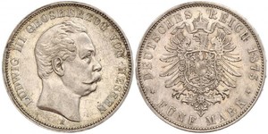 5 Марка Великое герцогство Гессен (1806 - 1918) Серебро Людвиг III (великий герцог Гессенский)