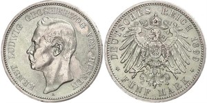5 Марка Великое герцогство Гессен (1806 - 1918) Серебро Эрнст Людвиг (великий герцог Гессенский) (1868 - 1937)