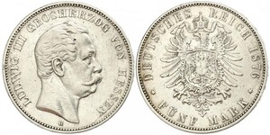 5 Марка Великое герцогство Гессен (1806 - 1918) Серебро Людвиг III (великий герцог Гессенский)