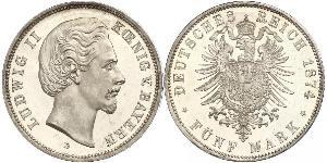 5 Марка Королевство Бавария (1806 - 1918) Серебро Людвиг II (король Баварии)(1845 – 1886)