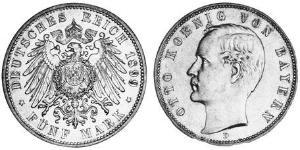 5 Марка Королевство Бавария (1806 - 1918) Серебро Отто I (король Баварии)(1848 – 1916)