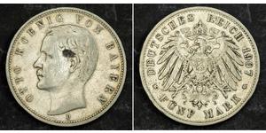 5 Марка Королевство Бавария (1806 - 1918) Серебро Отто I (король Баварии)(1848 – 1916)