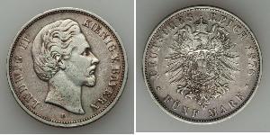 5 Марка Королевство Бавария (1806 - 1918) Серебро Людвиг II (король Баварии)(1845 – 1886)