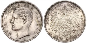 5 Марка Королевство Бавария (1806 - 1918) Серебро Отто I (король Баварии)(1848 – 1916)