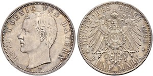 5 Марка Королевство Бавария (1806 - 1918) Серебро Отто I (король Баварии)(1848 – 1916)